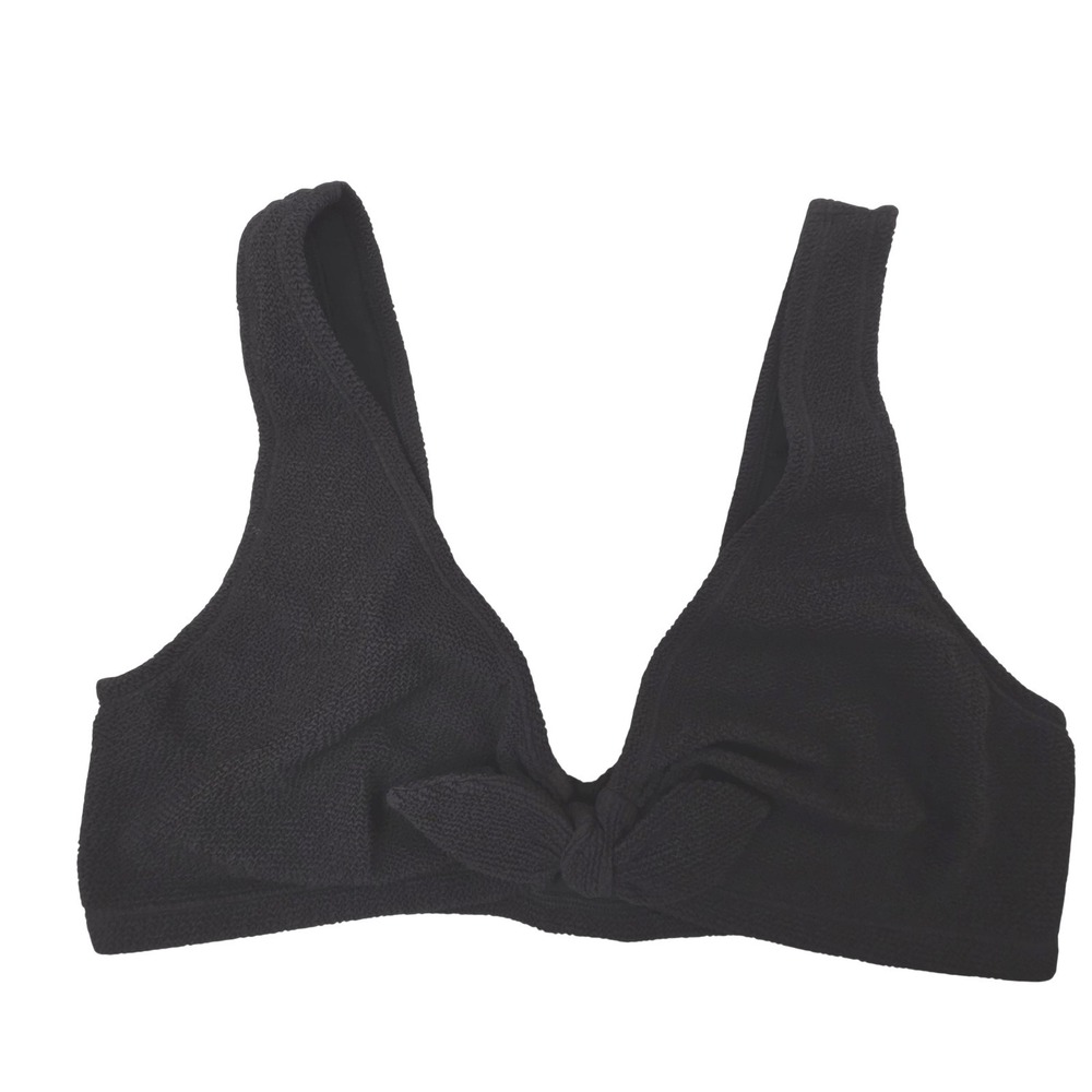 & Other Stories Swim Top Womens 12 Black Textured Bralette Tie Front Lined NWT